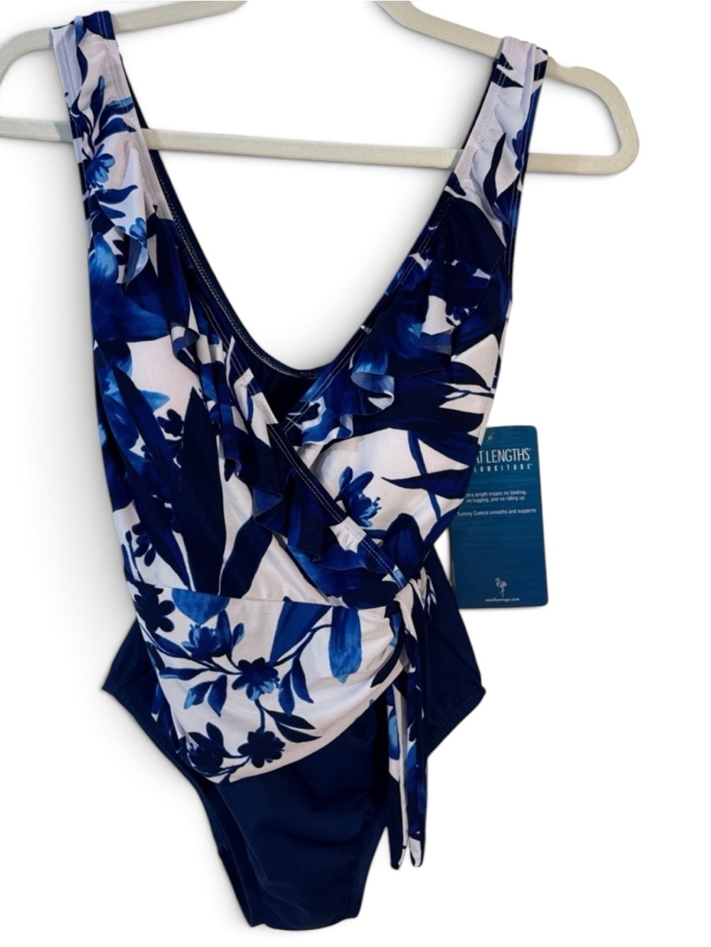 Great Lengths Blue Floral Women’s One-Piece Swimsuit with Side Tie - Size 8